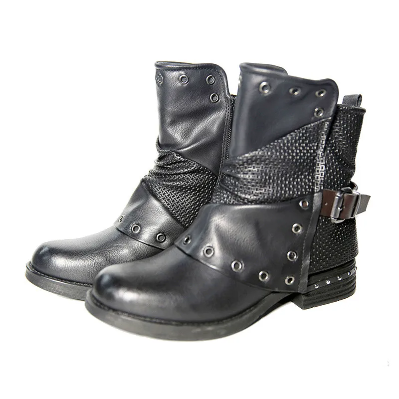 

winter autumn Women Jason Martins Boots Vintage Retro Rivet Buckle Female Motorcycles Boots Lace Up Leather Ankle Boots