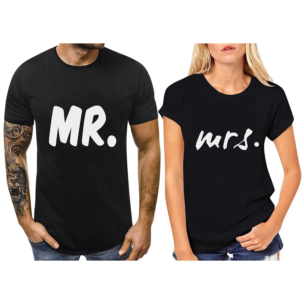 Mr mrs/парные футболки для влюбленных одежда жены Одежда harajuku одинаковая Женская с