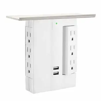 

Multi Plugs Socket-Shelf 8 Port Surge Protector 6 Wall Outlet Extenders 2 USB Ports Built in Shelf Easy To Install 1028