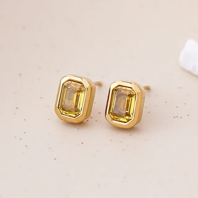 Stainless Steel Geometric Colorful Zircon Stud Earrings For Women Girls Waterproof Earrings