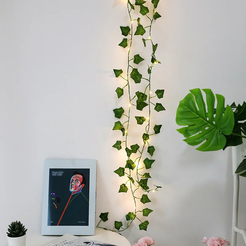 2M Artificial Plants Led String Light Green Leaf Vine For Home Wedding Decor Lamp DIY Hanging Garden Yard Lighting
