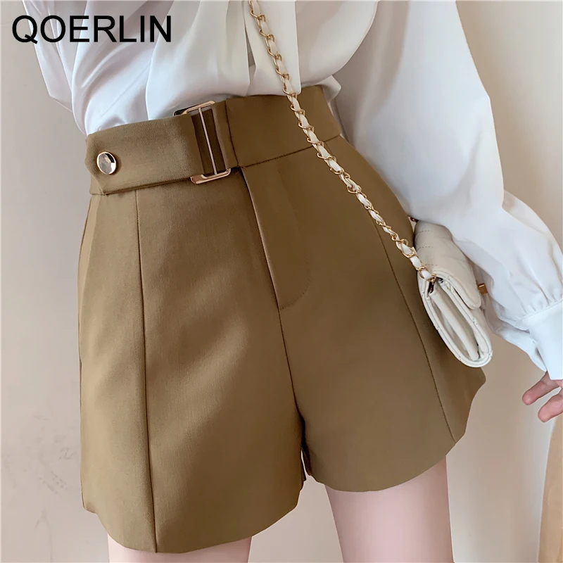 QOERLIN Spring New Loose Suit Pants for Women Wide Leg Pants Shorts Girl High Waist Women\'s Booty Shorts Black High Waist Pocket