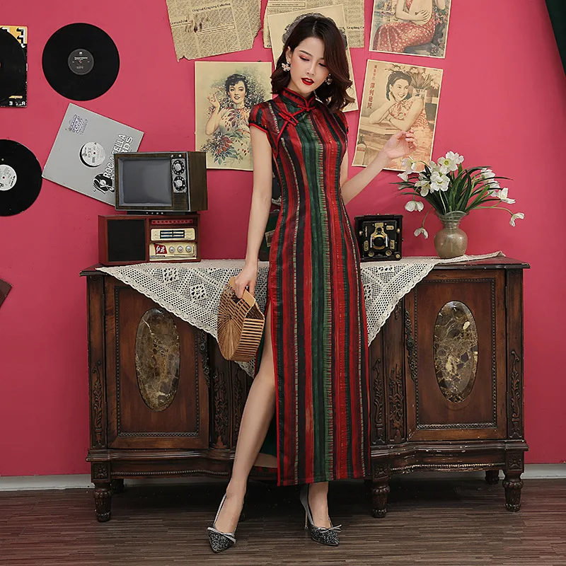 Китайское традиционное шелковое платье Cheongsam, длинное, ручная работа, на пуговицах, Qipao Vestido, восточные Платья для вечеринок, большие размеры 4XL
