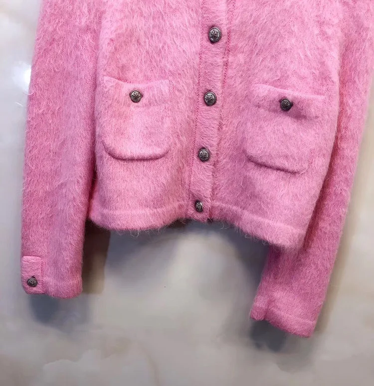 Svoryxiu Мода Подиум осень зима розовый вязаный кардиган женский высокого класса однобортный мягкий свитер кардиган