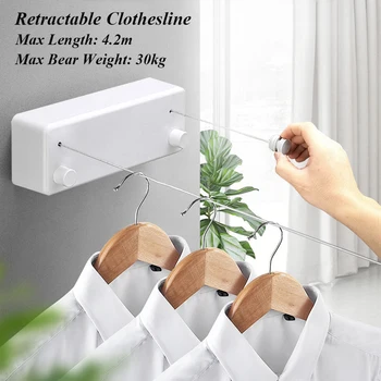 

Indoor Outdoor Retractable Laundry Clothesline Wall Hanging Stretch Washing Clothes Line New Shrinking Balcony Invisible Line