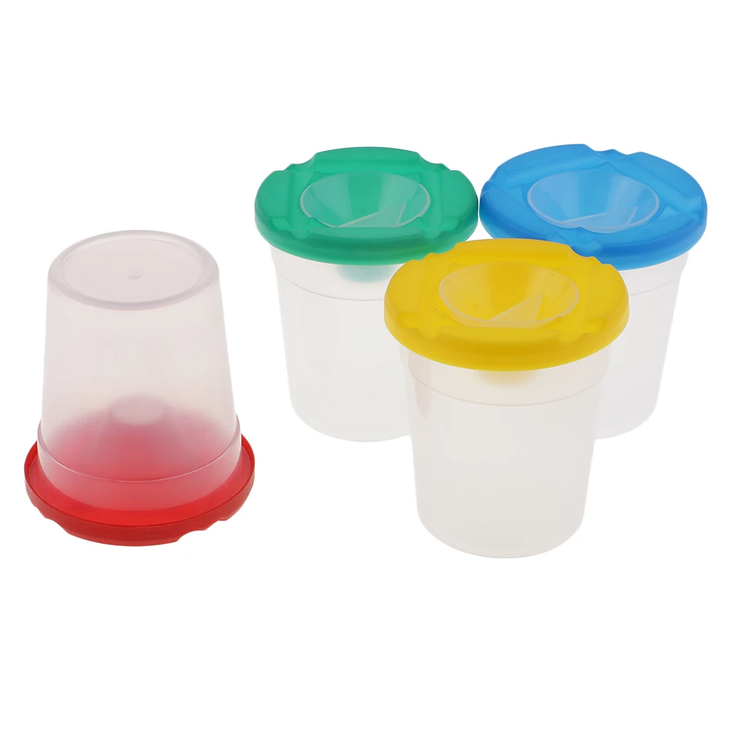 4 Pieces Spill Proof Paint Cups with Lids for Kids Toddlers