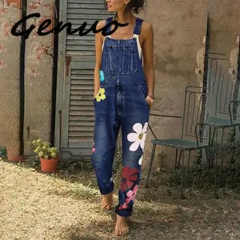 

Genuo New Women Jeans Jumpsuit Autumn Winter Fashion Casual Sleeveless Denim Jeans Full Length Overall Slim Fit Ladies Jumpsuit