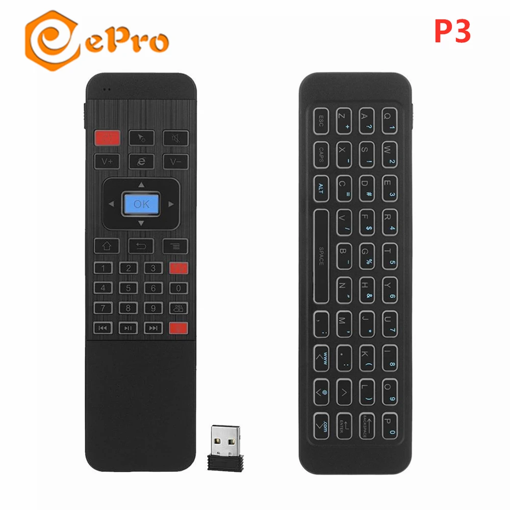 

P3 Fly Air Mouse 2.4G Wireless Remote Control Backlit Gyro Sensing P3 Air Mouse IR Learning For Android TV Box Laptop Duplicator