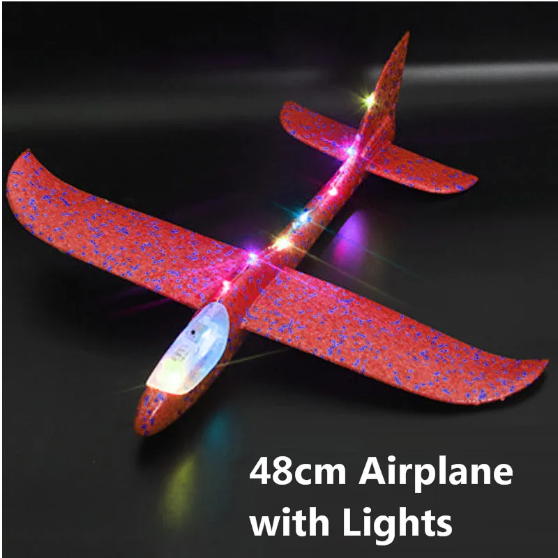48cm with lamp Дети ручной бросок Летающий планер самолеты пенопластовый самолет модель наружные игрушки для детей Мальчики Самолет EPP устойчивый прорыв самолет - Цвет: 48cm with lamp