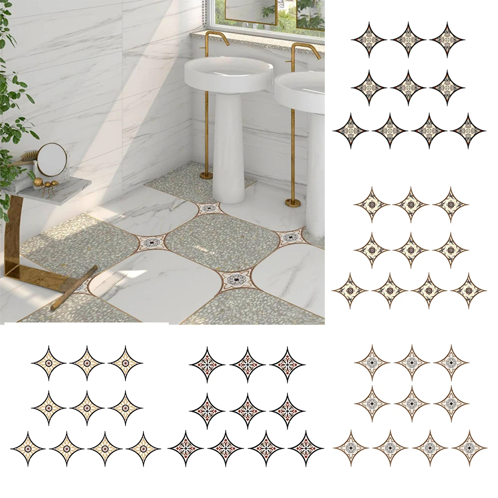 European Self Adhesive PVC Ceramic Tile Stickers Waterproof Floor Wall Sticker Diagonal Kitchen Home Decoration