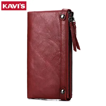 

KAVIS Genuine Leather Women Long Wallets Fashion Ladies Wallet Zipper Coin Purse Walet Big Capacity Clutch Money Bag Card Holder