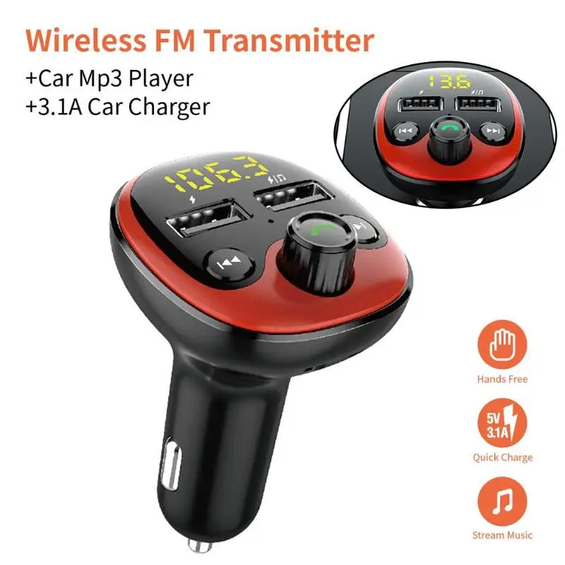 

BT21 Bluetooth FM Transmitter Wireless Modulator Handsfree Calling Car Kit LED Screen Display MP3 Player 3.1A Dual USB Charger