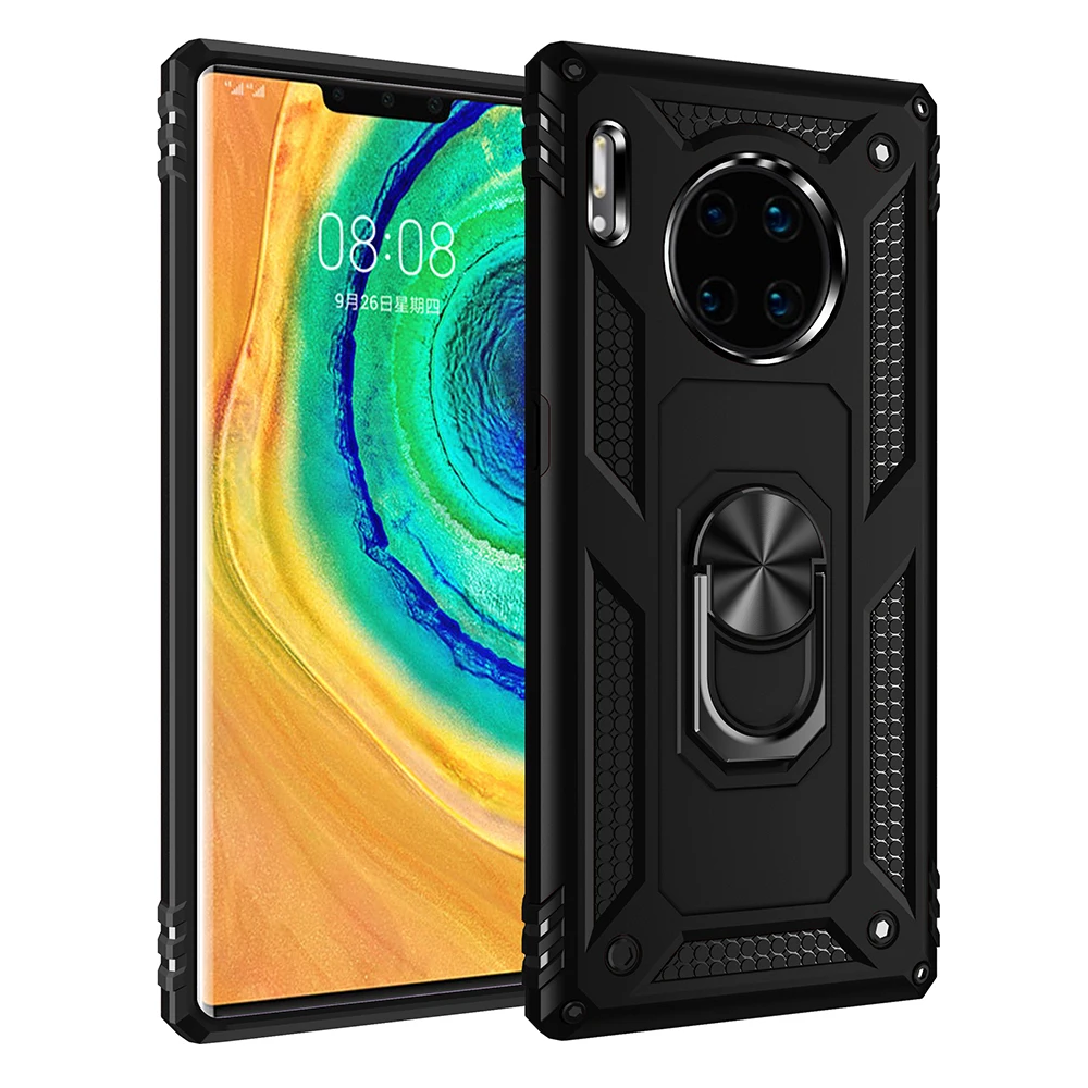 Для huawei mate 30 Pro PC+ TPU задний Чехол Двойной бронированный защитный чехол для мобильного телефона противоударный чехол против царапин с кронштейном - Цвет: Черный