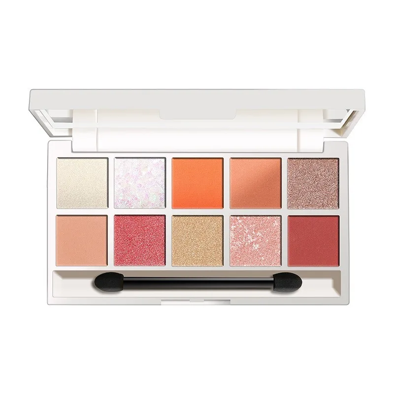 

Ten Color Eyeshadow plates, pearlescent, matte flashes, earth colored unicorns, glitter, blush, and blush. eyeshadow