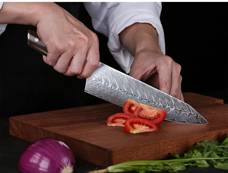 TURWHO 3PCS Kitchen Knives Sets Japanese 67 Damascus Stainless Steel Kitchen Knife Red sandalwood Handle