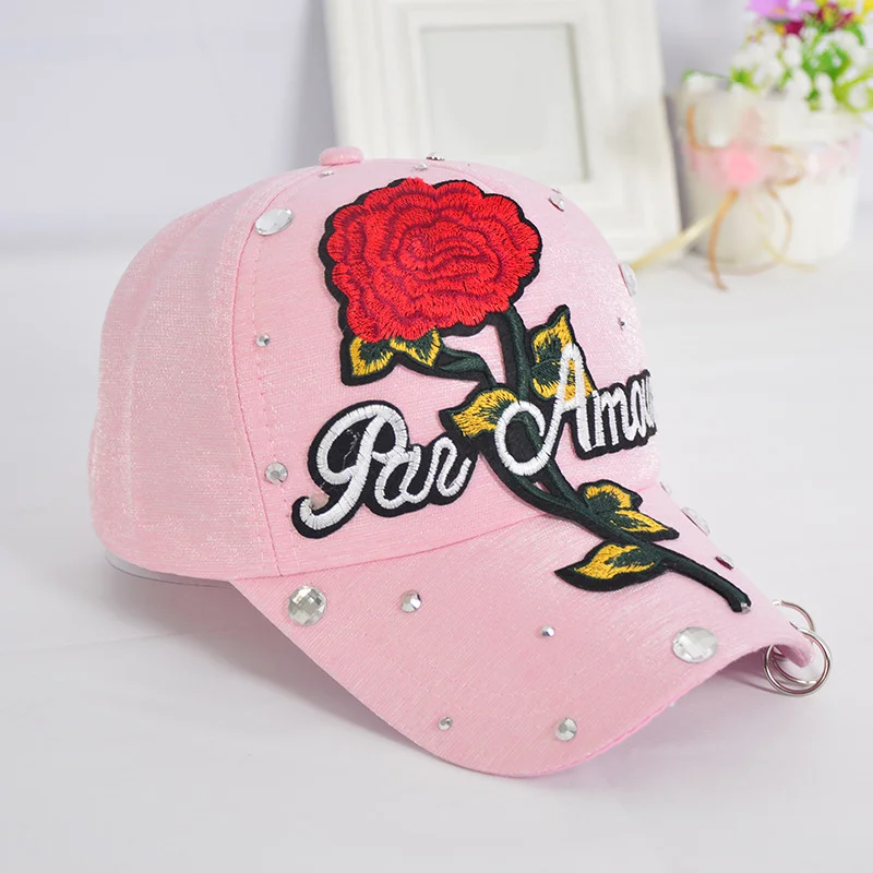 Розовая Цветочная вышитая шляпа для папы для женщин и мужчин Милая Регулируемая хлопковая бейсбольная кепка с цветочным узором N66 - Цвет: pink rose