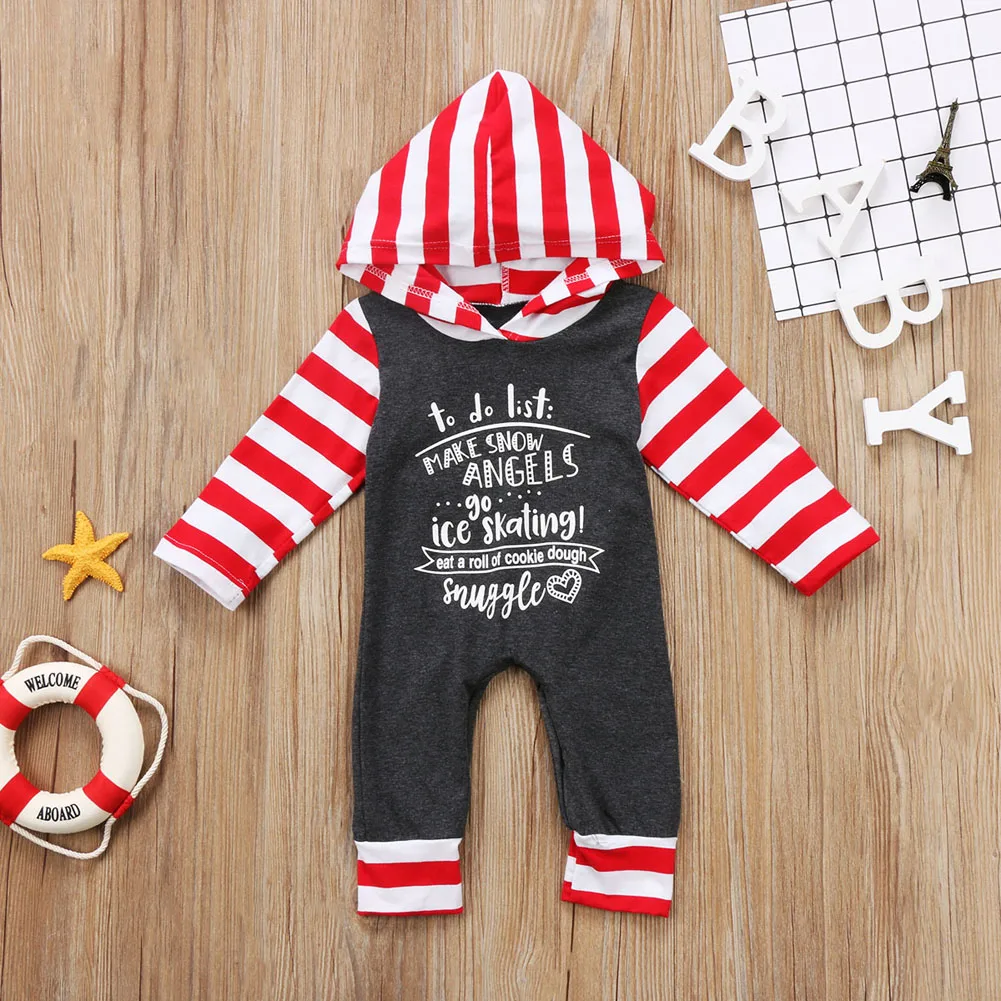 My First Christmas/комбинезон унисекс с капюшоном в полоску с надписью «My First Christmas» для маленьких мальчиков и девочек, боди, одежда с капюшоном