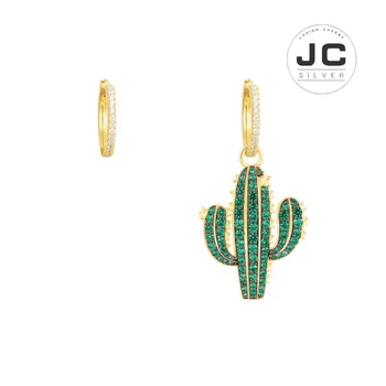 

New Fashion Charms Silver 925 Original Copy Jewelry,Silver Asymmetric Cactus Earring And Its Hoop For Women With Mono Logo Gift
