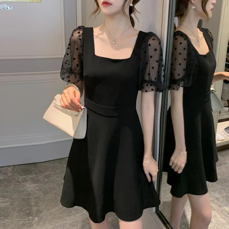 

Dress Waist High Thin and Temperament Mesh Stitching Women's Summer Black Dating Skirt All-Matched and Comfortable d88