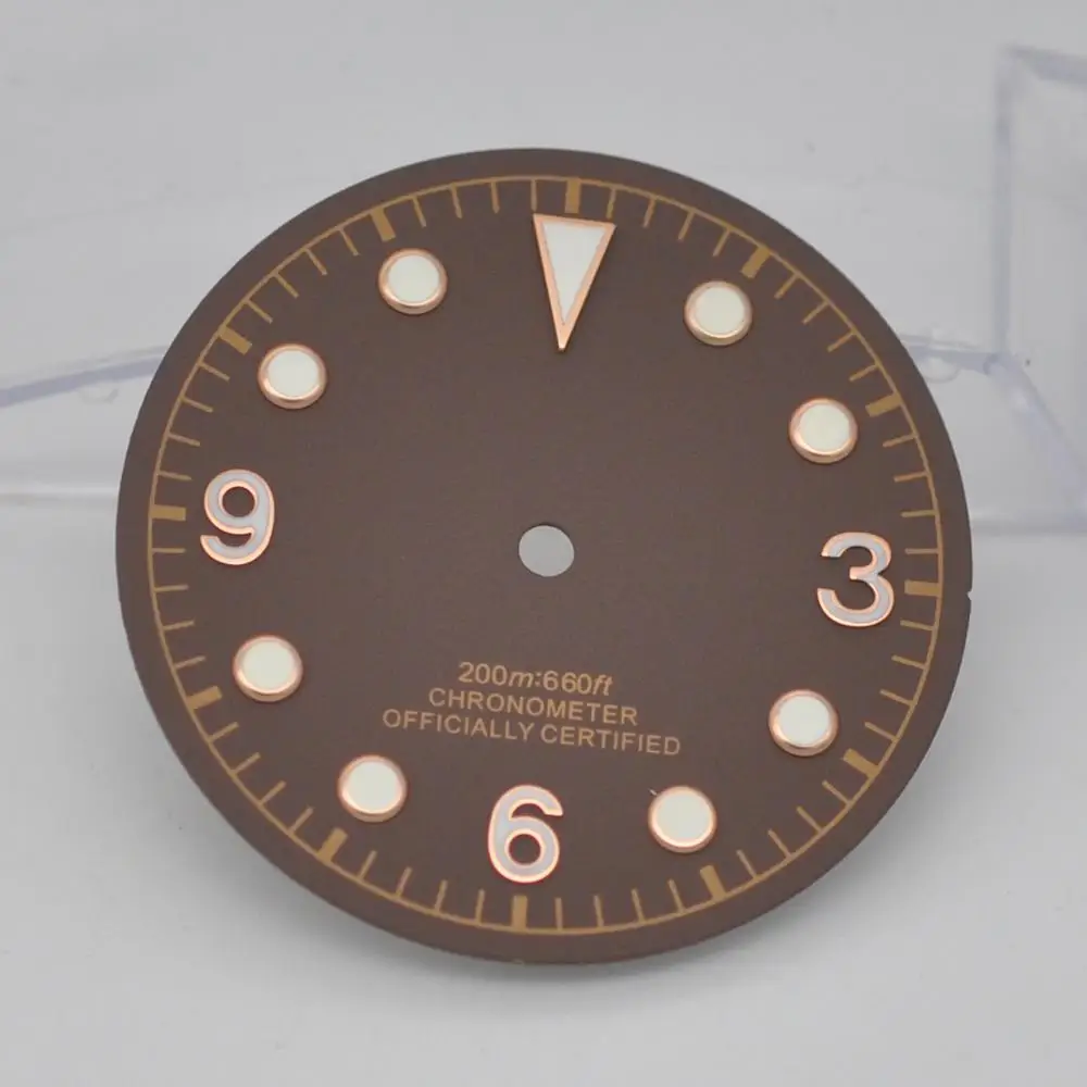 Детали часов, 30,4 мм черный/коричневый стерильный циферблат из розового золота/белые метки для Unitas ETA 2824 2836 автоматический механизм