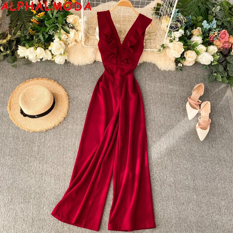 Женский комбинезон ALPHALMODA с глубоким v образным вырезом без рукавов оборками