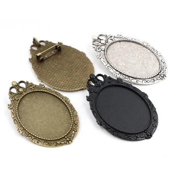 

New Fashion 5pcs 30x40mm Inner Size Antique Silver Plated And Bronze And Black Pin Brooch Pierced Style Base Setting Pendant-
