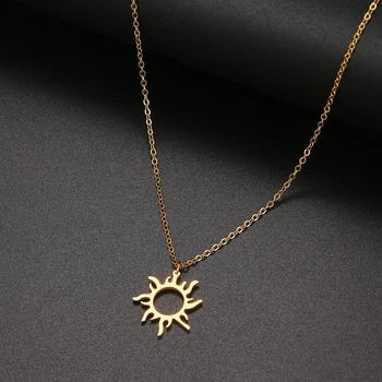 Stainless Steel Necklace Plated Ethnic Sun Totem Pendent Necklaces