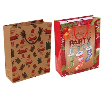 

6pcs/set Kraft Paper Bags Candy Box Christmas Goodie Bags Paper Gift Bag Paper Christmas Packaging Sweets Popcorn Box 26x10x32cm