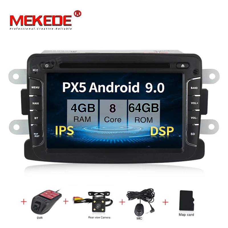 MEKEDE 1 Din Авто Радио Android 9 для Dacia/Sandero/Duster/Renault/Captur/Lada/Xray 2/Logan 2 Автомобильный мультимедийный плеер gps DSP DVR - Цвет: CAR DVD CAMERA DVR