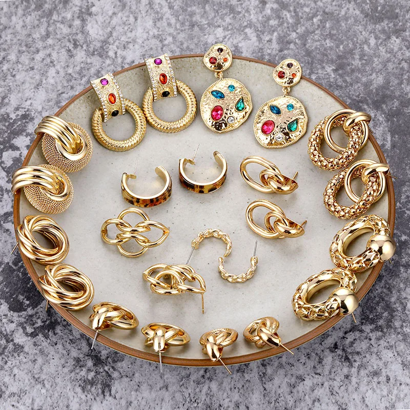 

SOUQ Multi Layer Earrings Women'S Earrings 2019 Gold Metal Stud Earrings For Women Minimalist Geometric Round Earrings Jewelry
