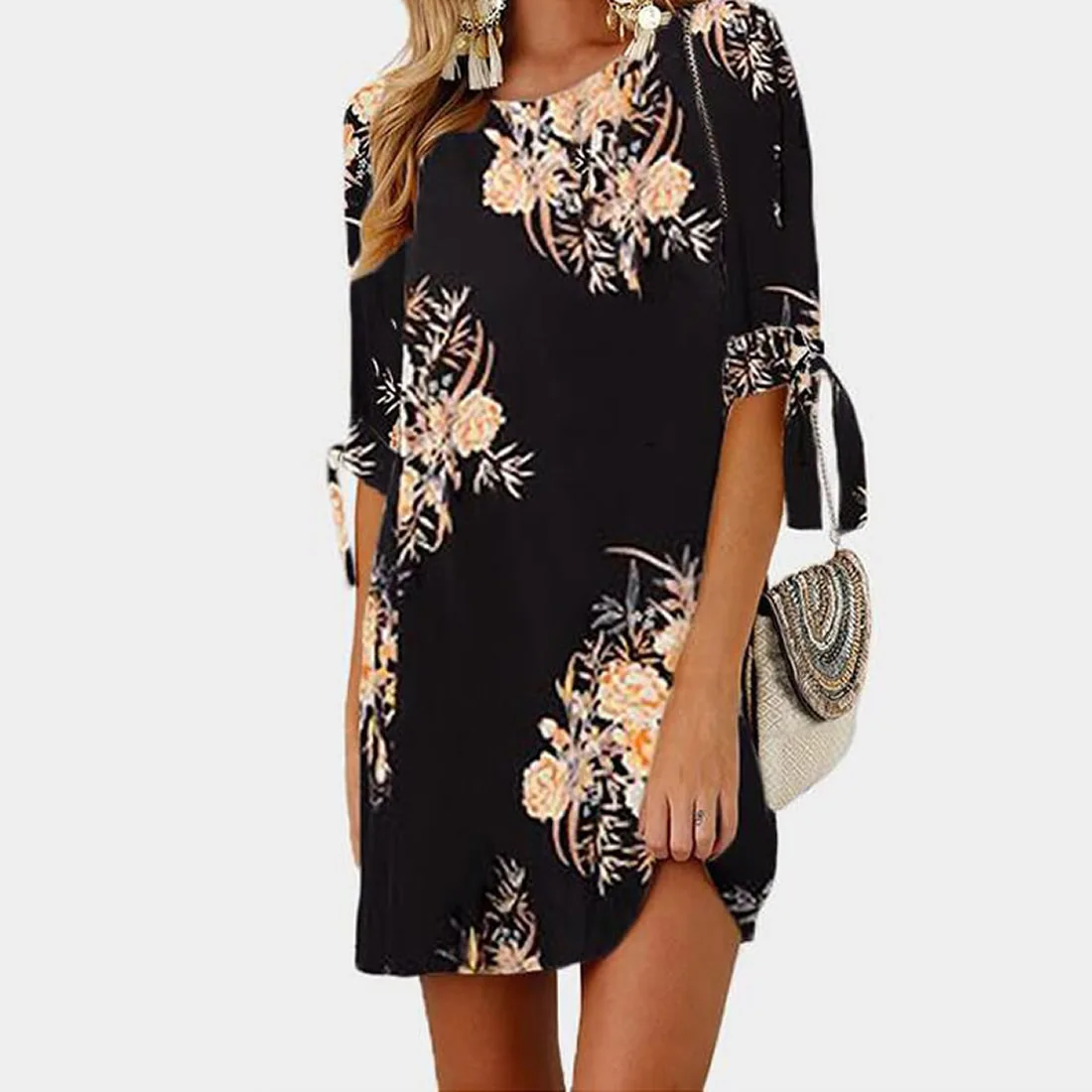 

2019 Women Summer Dress Boho Style Floral Print Dress Beach Dress Tunic Sundress Loose Mini Party Dress Vestidos Plus Size 5xl