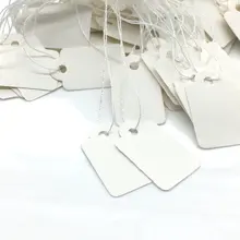 500 pièces Rectangle papier blanc marquage étiquettes prix affichage étiquettes étiquettes avec suspendus cordes pour cadeau bijoux vêtements, 24x14mm