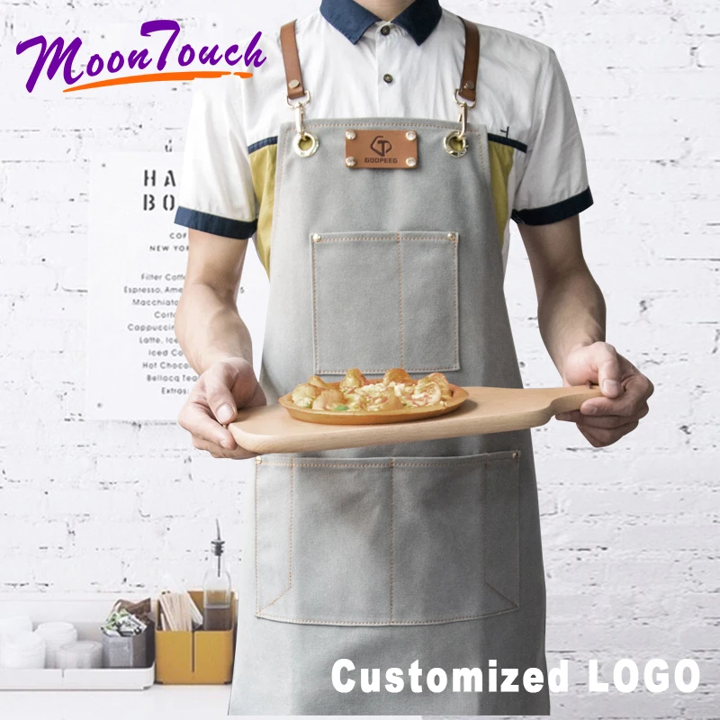 

Coffee Barista Apron For Woman Men Chef Waiter Pattern Canvas Cafe Shop BBQ Hairdresser Aprons Custom Logo Gift Bibs Wholesale