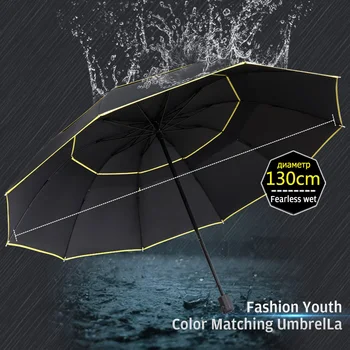 

Large Non-automatic Umbrella Rain Women Men Double Layer Umbrella Outdoor Travel 3Folding Strong Windproof Business Men Umbrella