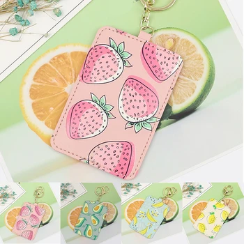 

Avocado Strawberry Fruit Printing Cute ID Credit Card Holder Key Chain Student ID Holder Organizer Case Bus Card Holder Card Bag