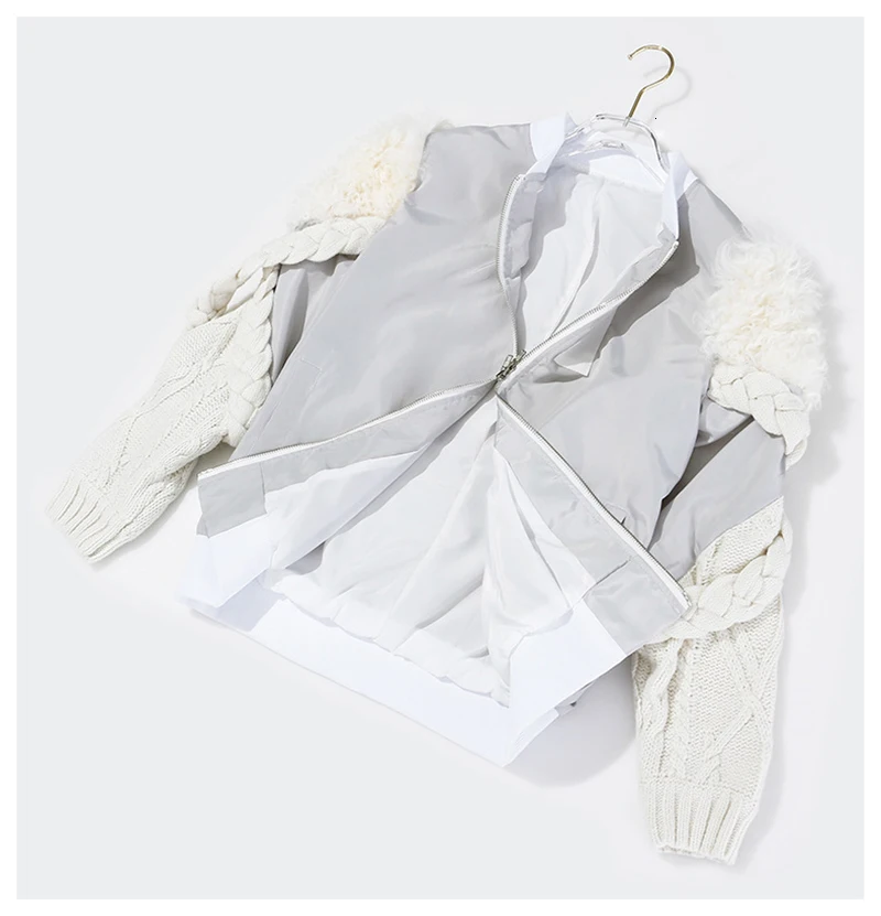 Very best  [EAM] Loose Fit Gray Knitting Lambswool Short Jacket New Stand Collar Long Sleeve Women Coat Fashio