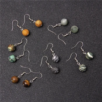

Multiple Gems Round Bead Drop Earrings Fashion Matte Natural Stone Bead Earrings Eardrop Statement Danglers Women Jewelry Gift