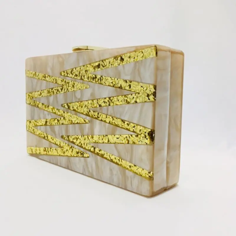 Women Vintage Striped Patchwork Clutch Evening Bag Bridal Party Acrylic Handbag F42A