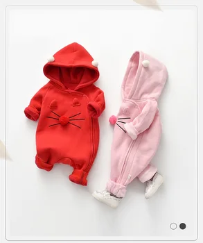 

Newborn female baby clothes autumn and winter clothes super cute kitten pattern onesies comfortable warm hooded clothes