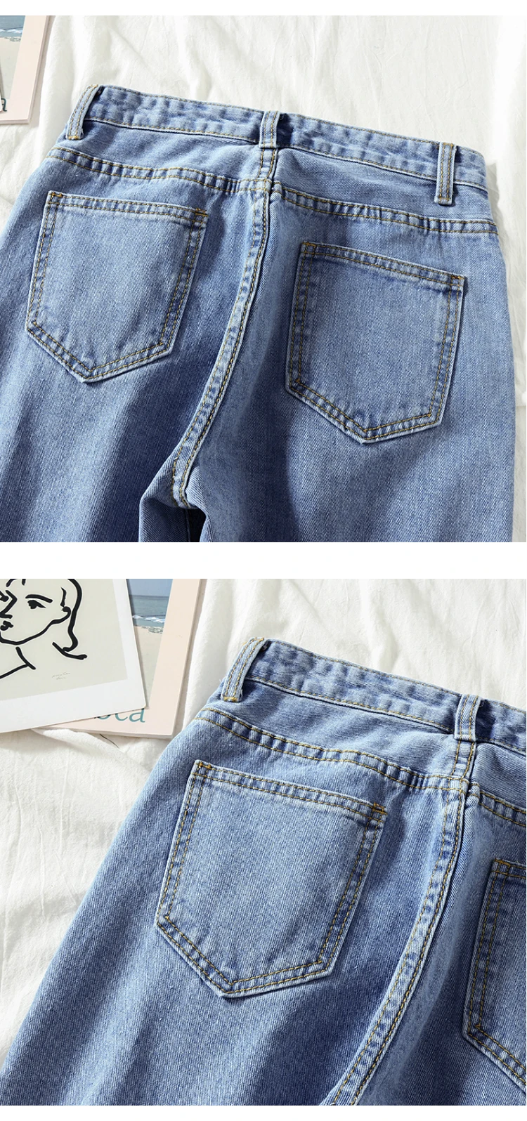 Женские джинсы, однотонные, джинсовые, классические, прямые, свободные, подходят ко всему, корейский стиль, брюки с высокой талией, с карманами, повседневные, винтажные, модные