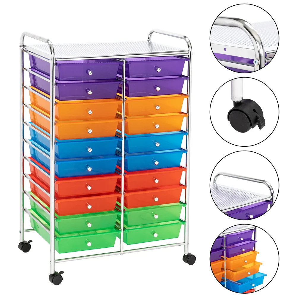 

Salon Trolley 20 Drawer Organizer Cart Storage Box for Home Office School 4 Casters Removable Drawers Frame Shelf with Locks