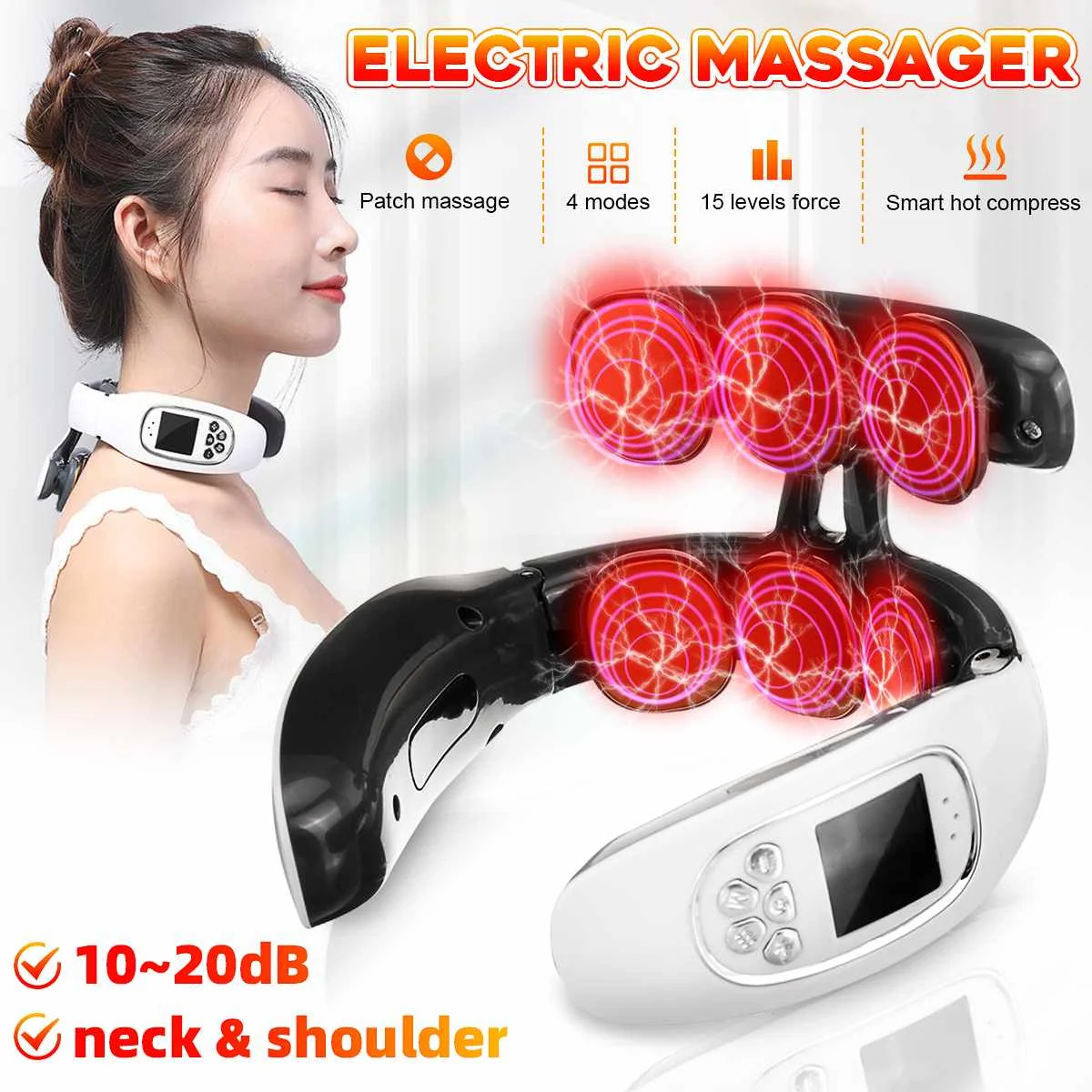 6 Massage Head Electric Neck Massager Neck Pulse Back Power Control Far Infrared Heating Pain Relief Tool Health Care Neck Relax