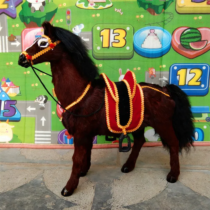 

big simulation brown horse model polyethylene&furs real life horse with saddle gift about 44x44cm xf2889