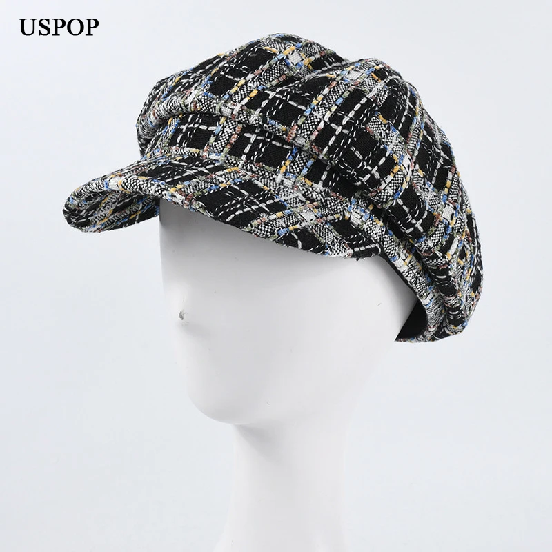 

USPOP Tweed caps women octagonal caps plaid octogonal visor cap for Autumn