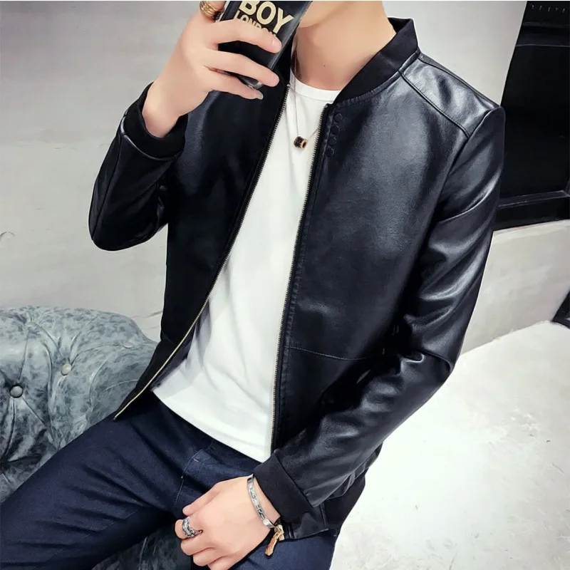 Рекрут агенты стиль Мужская кожаная куртка Slim Fit Мода-большой размер