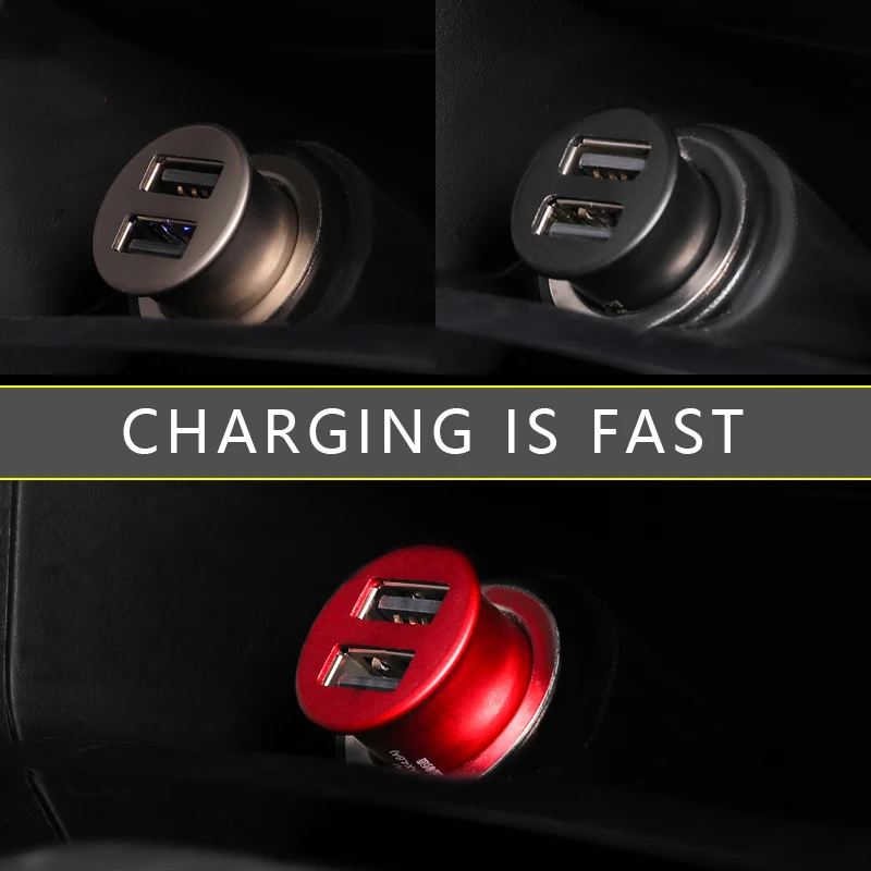 Car Mobile Phone Charger, USB Fast Charge Dual 2.1A Smart Current Charging Protection, Universal
