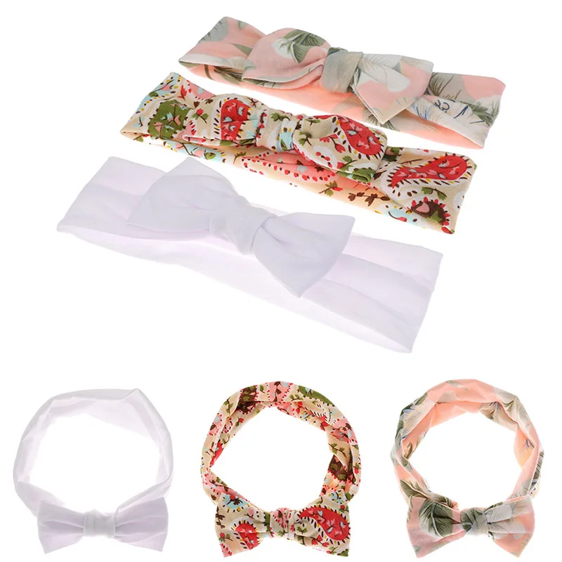 

3 Pcs Baby Girls Bows Cotton Headbands Cute Print Bow Knot Elastic Hair Bands Accessories Kids Headdress Sets