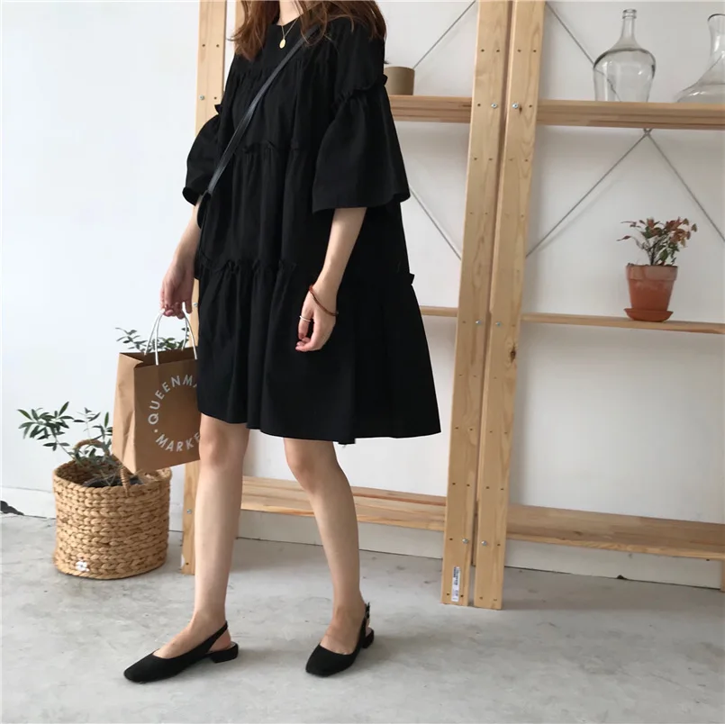 

Korean-style CHIC Summer New Style 2019 Sweet Versatile Frilled GIRL'S Dress Loose-Fit Mid-length Dress