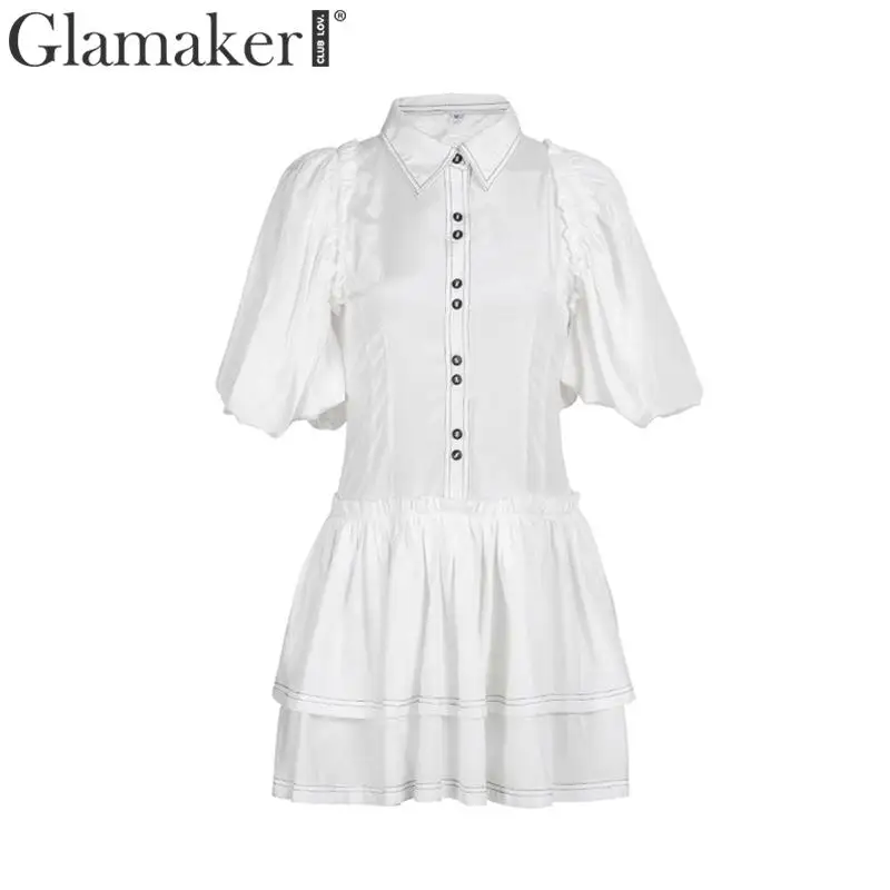 Glamaker винтажное белое платье для женщин с пышными рукавами элегантное платье миди зима осень сексуальные вечерние платья для клуба