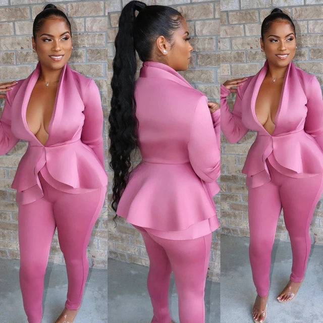 Hot Pink Women's Suits With Blazers And Pants Women's Long Sleeve